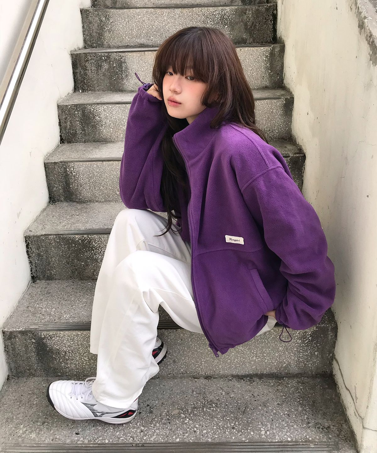 몽돌(MONGDOL) 리버시블 체크 플리스 집업 자켓 퍼플 MDJK041PURPLE