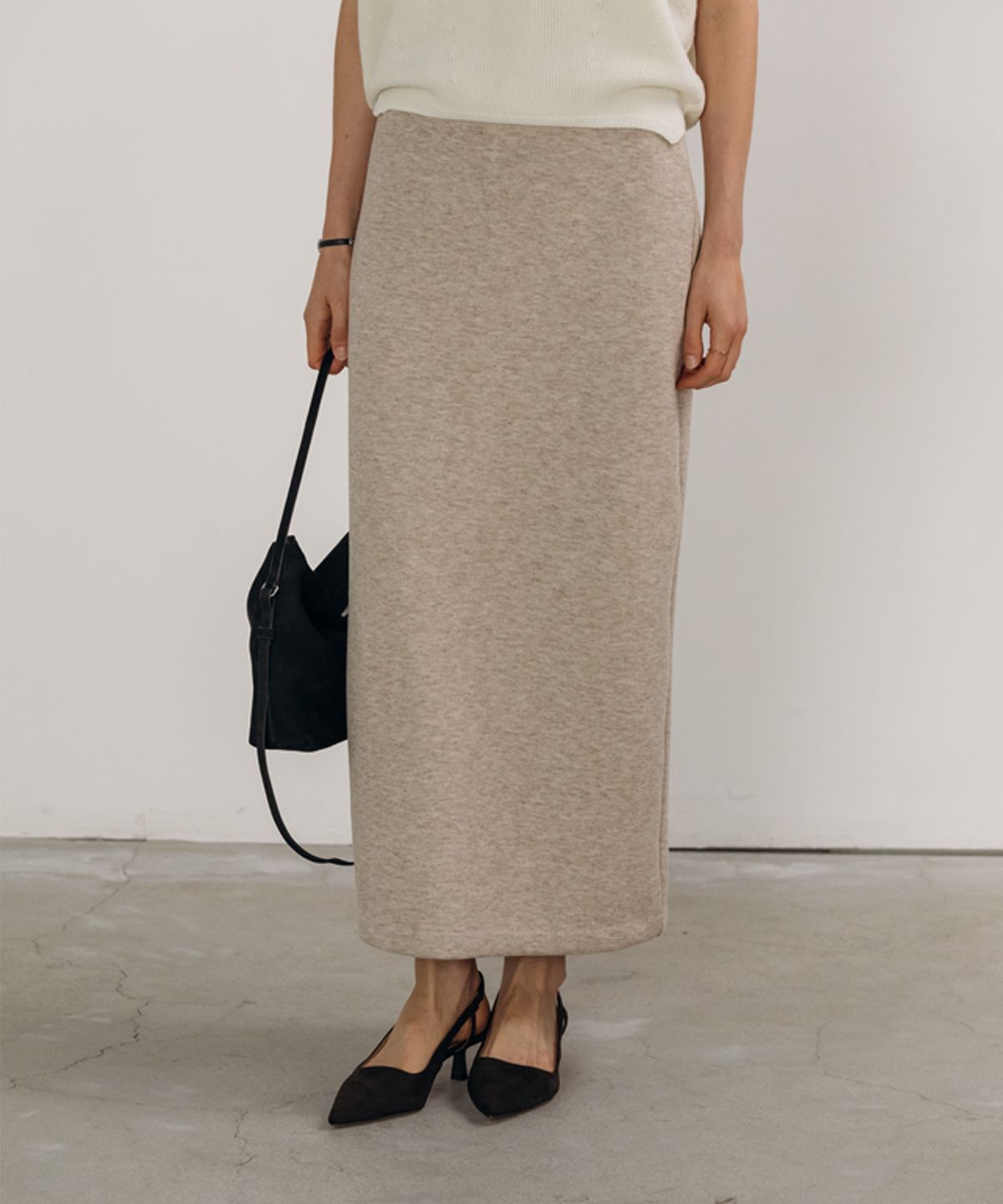 아키타이프(ARCHETYPES) 밍크 기모 데일리 H라인 스커트 (3colors) 오트밀