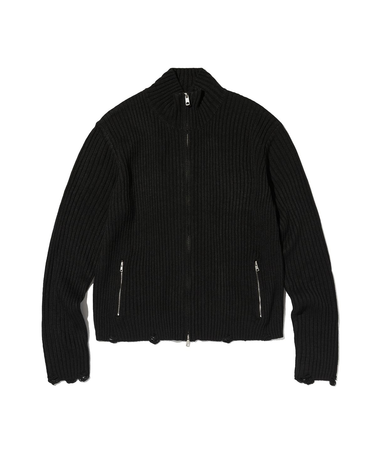 스웨이드(SUADE) DAMAGE KNIT ZIP UP [BLACK]