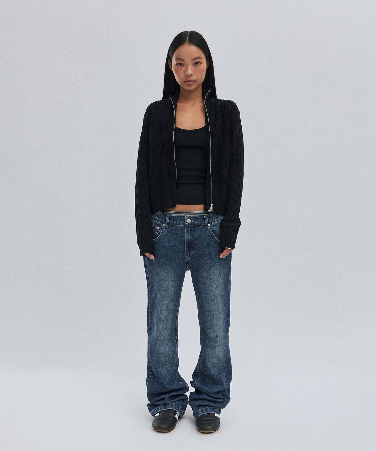 스웨이드(SUADE) DAMAGE KNIT ZIP UP [BLACK]