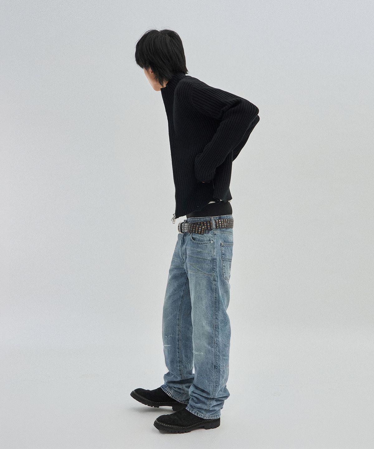 스웨이드(SUADE) DAMAGE KNIT ZIP UP [BLACK]