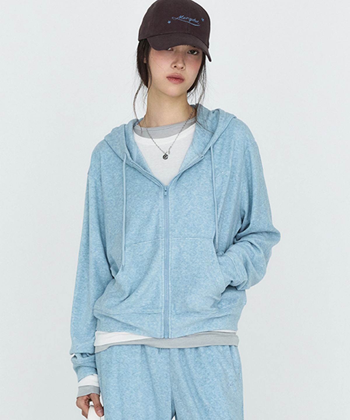 몽돌(MONGDOL) 소프트 에센셜 후드 집업 블루 MDTS104BLUE