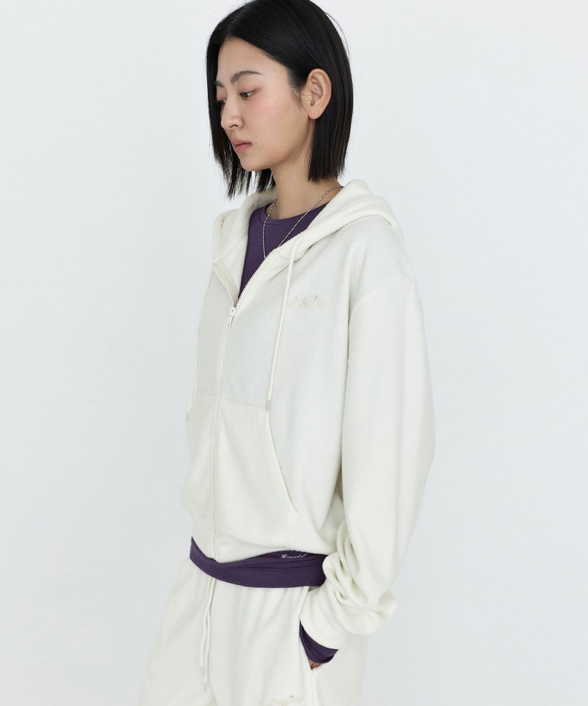 몽돌(MONGDOL) 소프트 에센셜 후드 집업 아이보리 MDTS104IVORY