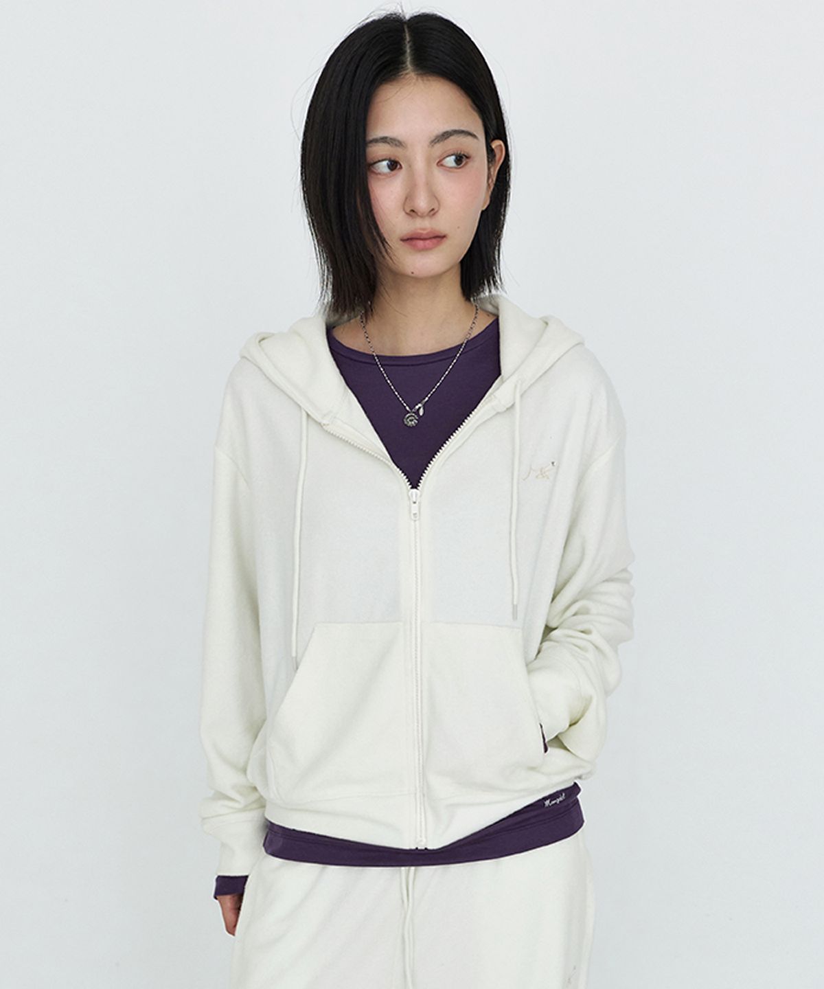 몽돌(MONGDOL) 소프트 에센셜 후드 집업 아이보리 MDTS104IVORY