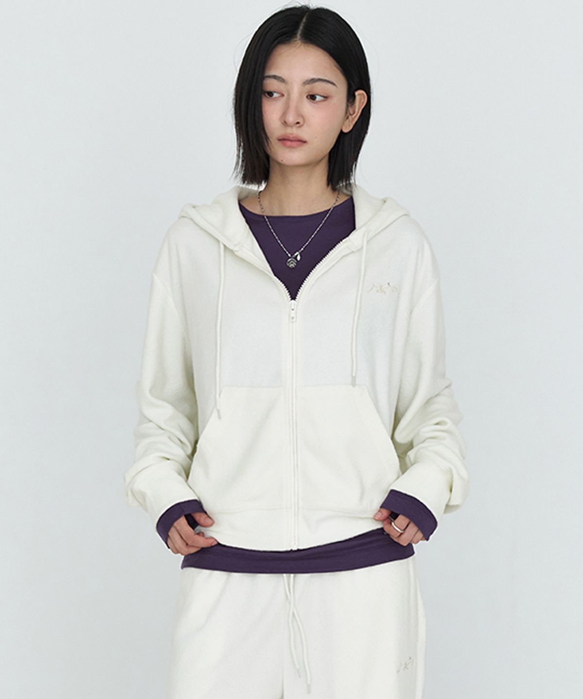 몽돌(MONGDOL) 소프트 에센셜 후드 집업 아이보리 MDTS104IVORY