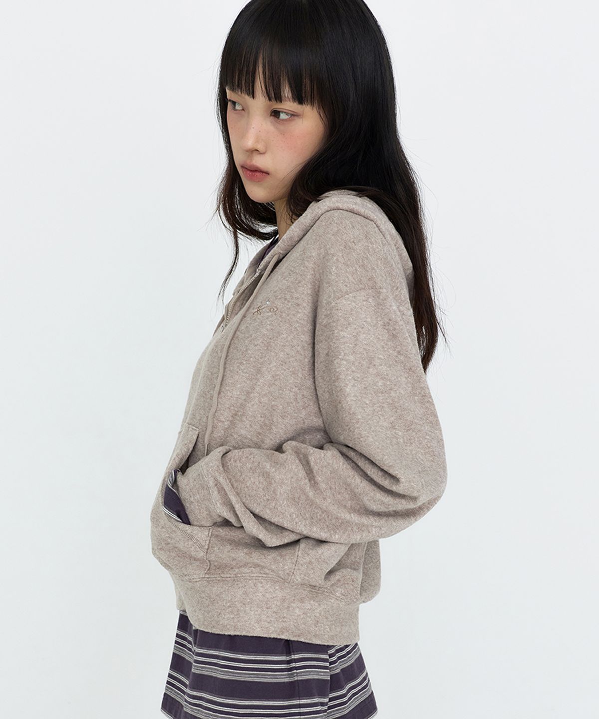 몽돌(MONGDOL) 소프트 에센셜 후드 집업 라이트브라운 MDTS104LBROWN