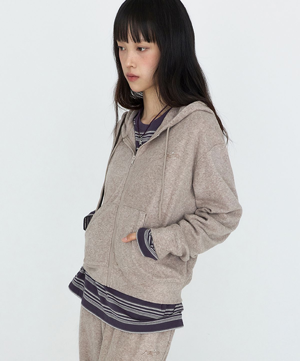 몽돌(MONGDOL) 소프트 에센셜 후드 집업 라이트브라운 MDTS104LBROWN