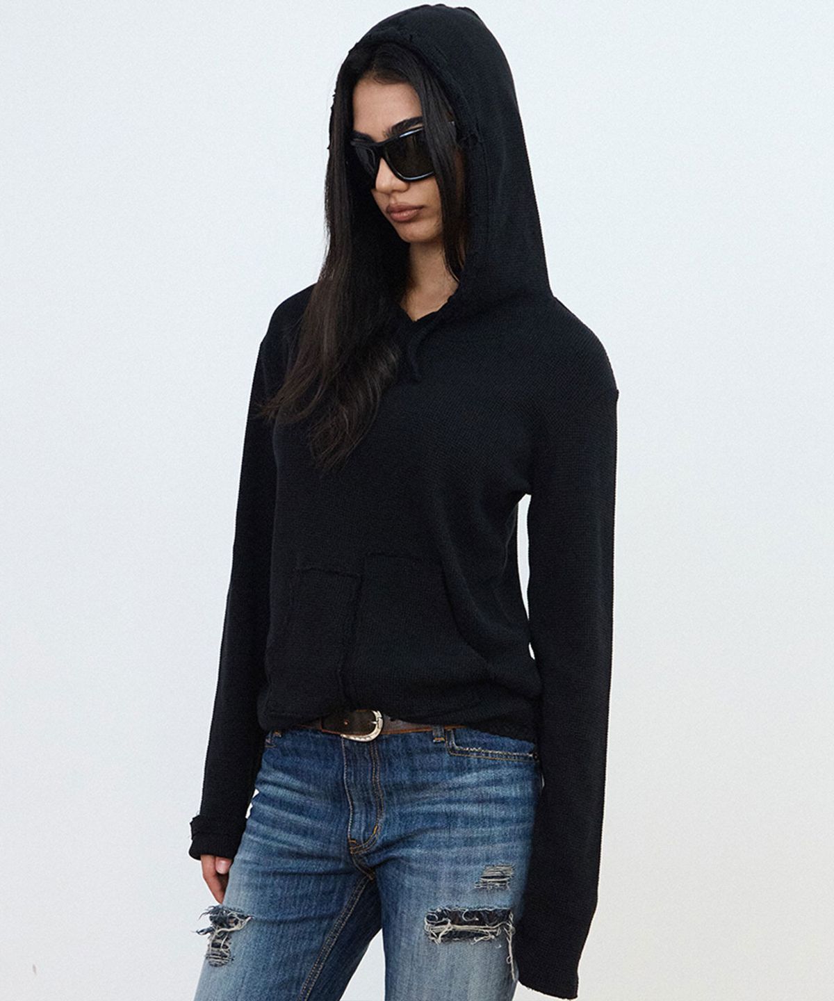 샌드뮤지엄(SAND MUSEUM) LACE WAFFLE HOODIE [Black]