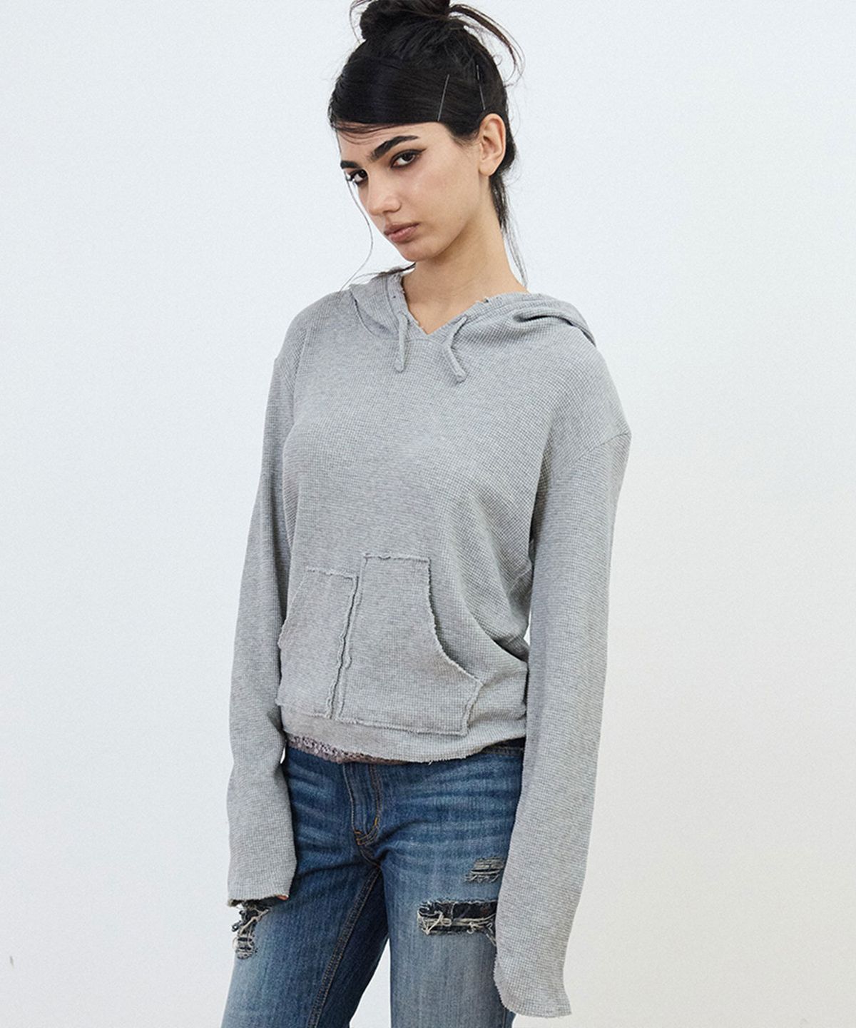 샌드뮤지엄(SAND MUSEUM) LACE WAFFLE HOODIE [Gray]