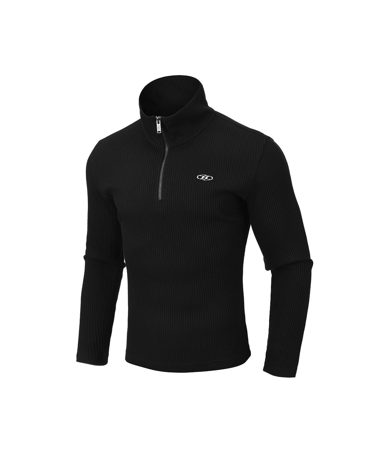 본투윈(BORN TO WIN) B PENDANT RIBBED HALF ZIP-UP LONG SLEEVE [BLACK]