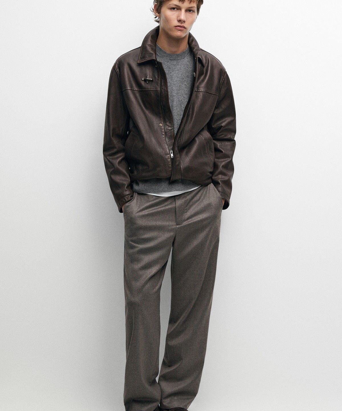 마시모두띠(MASSIMO DUTTI) 토글 코듀로이 칼라 나파 가죽 재킷