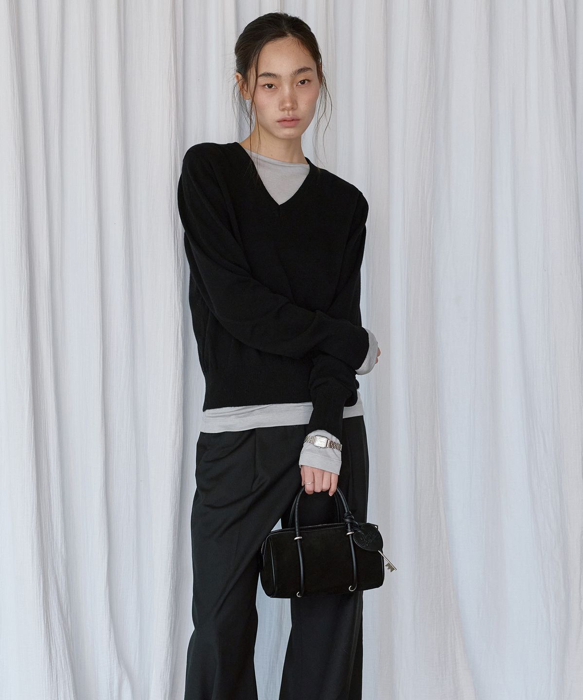 몽돌(MONGDOL) [백 참 SET] 리얼 소가죽 스웨이드 미니백 블랙 MDBG015BLACK
