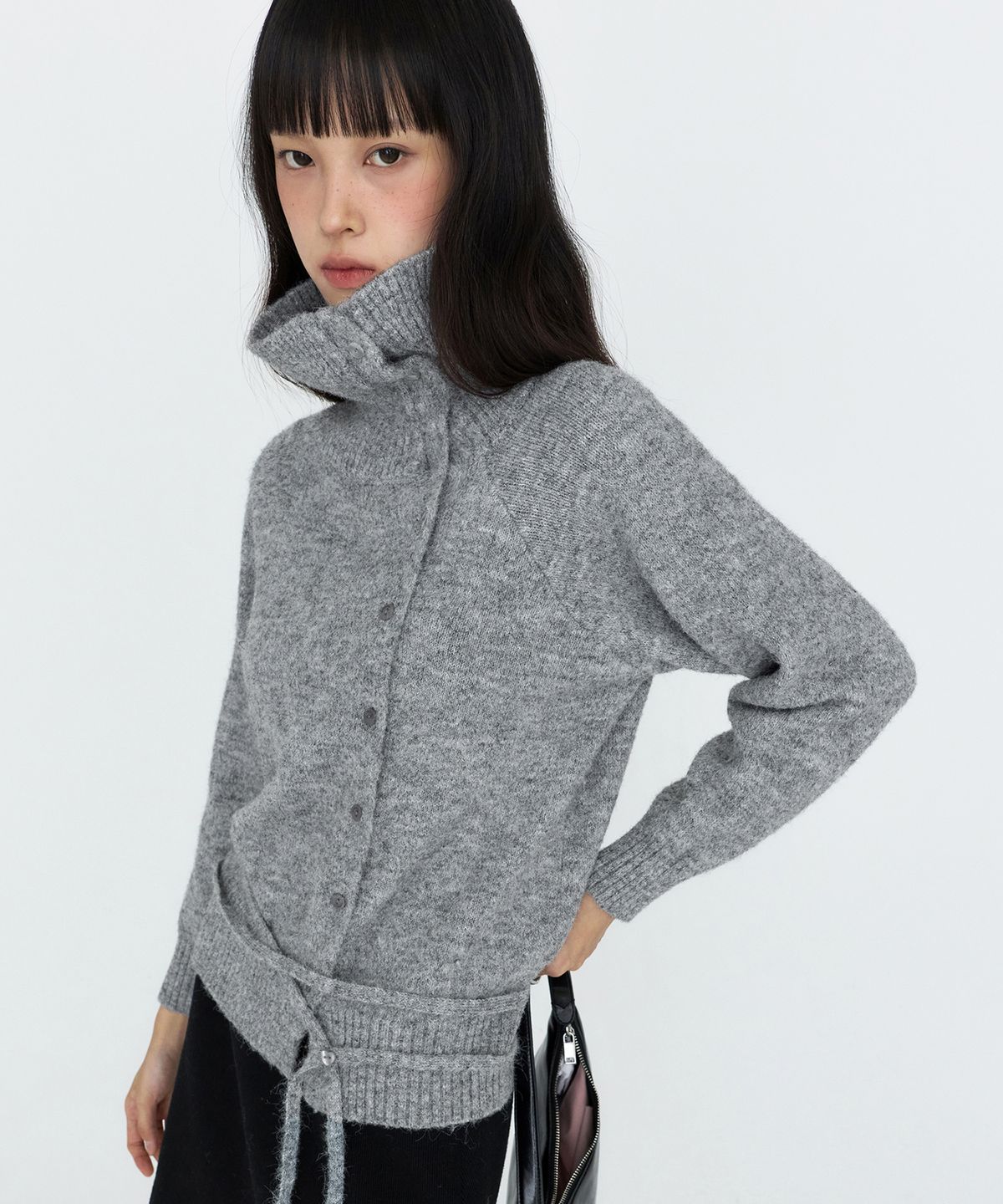 몽돌(MONGDOL) 언발란스 카라 니트 가디건 그레이 MDKT137GRAY