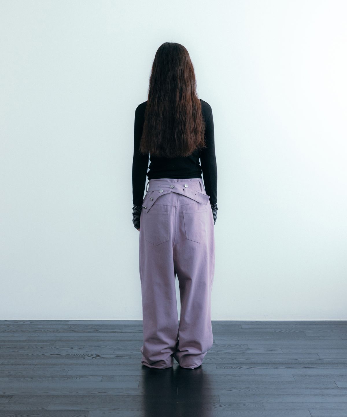 이요우아(IYOWUAH) Back Belt Wide Cotton Pants, Light Purple