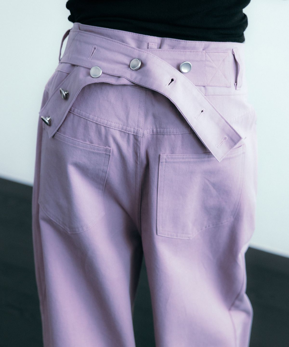 이요우아(IYOWUAH) Back Belt Wide Cotton Pants, Light Purple