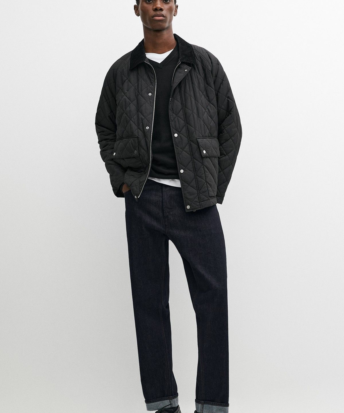 마시모두띠(MASSIMO DUTTI) 코듀로이 칼라 누비 자켓
