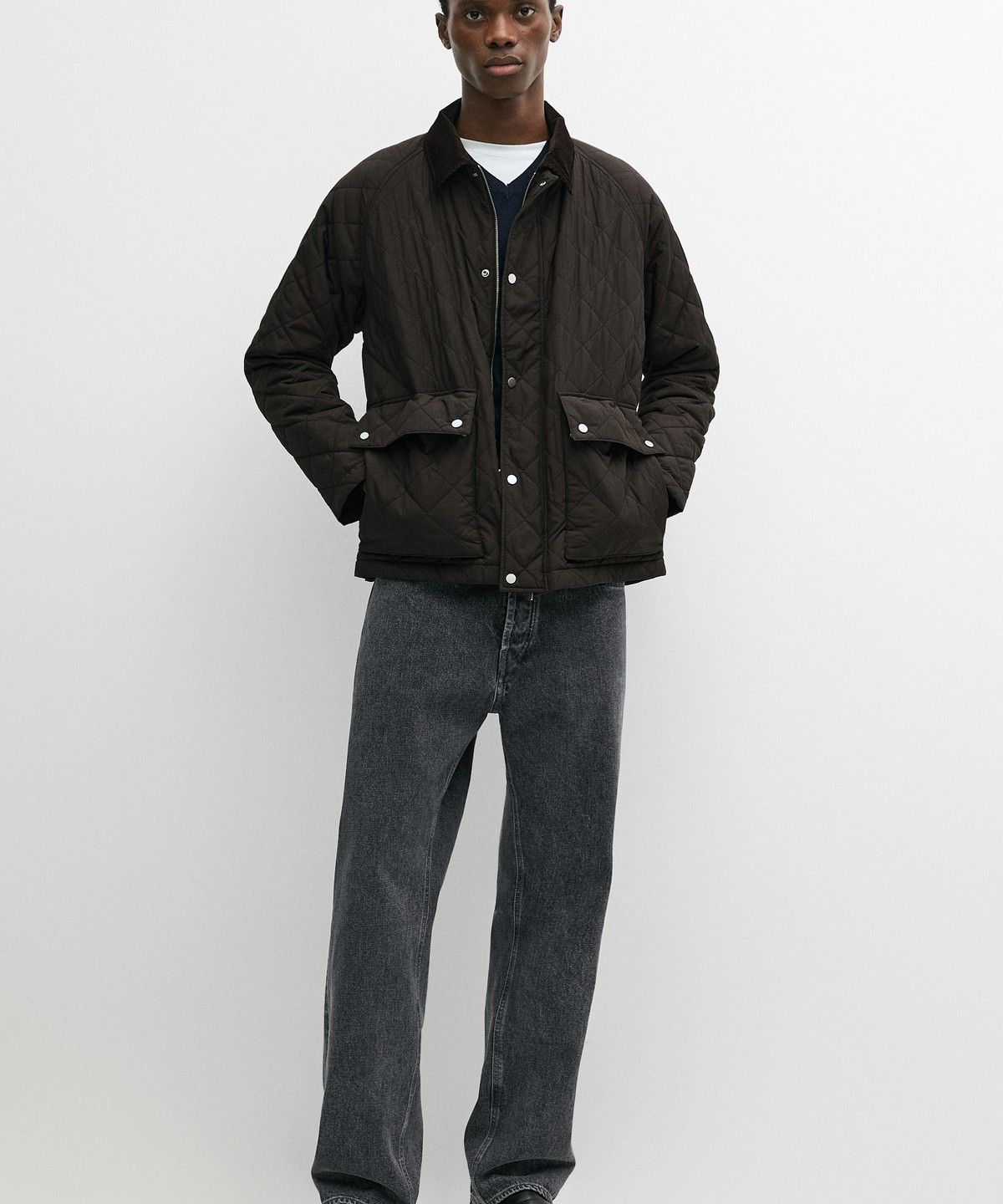마시모두띠(MASSIMO DUTTI) 코듀로이 칼라 누비 자켓