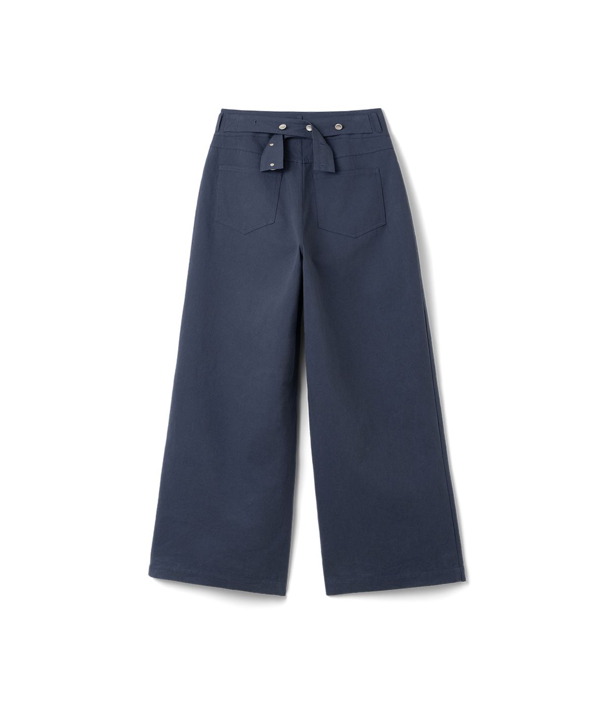 이요우아(IYOWUAH) Back Belt Wide Cotton Pants, Navy