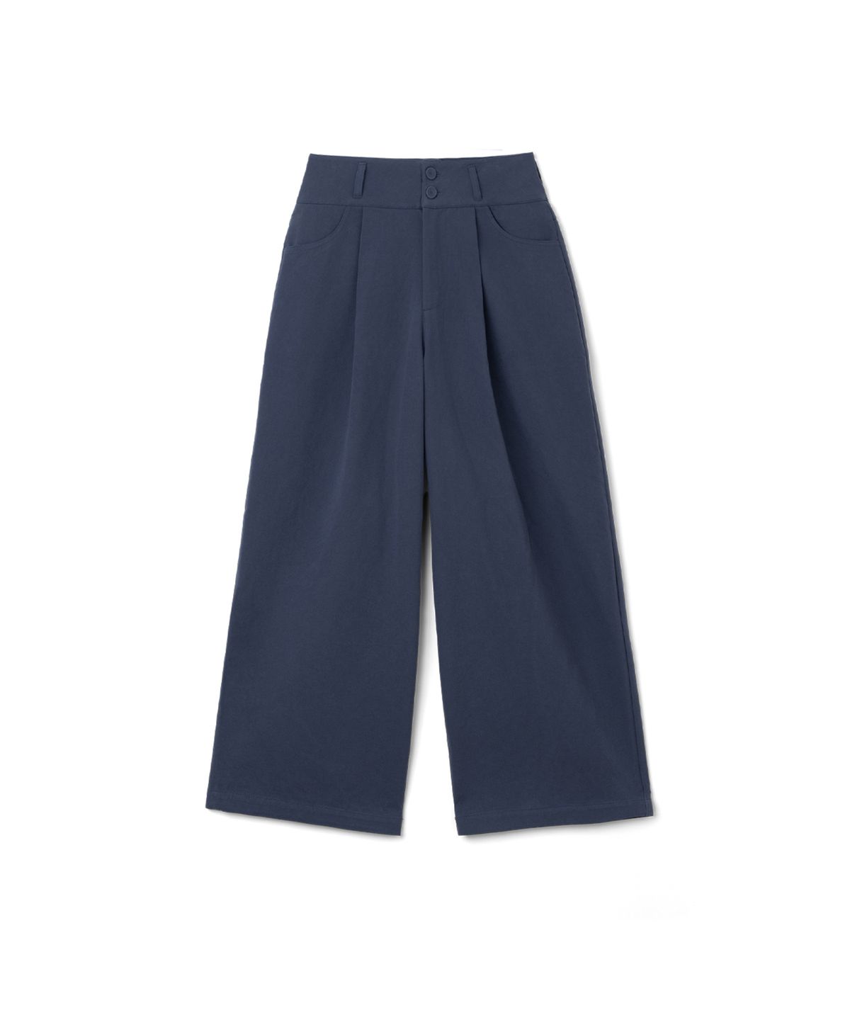 이요우아(IYOWUAH) Back Belt Wide Cotton Pants, Navy