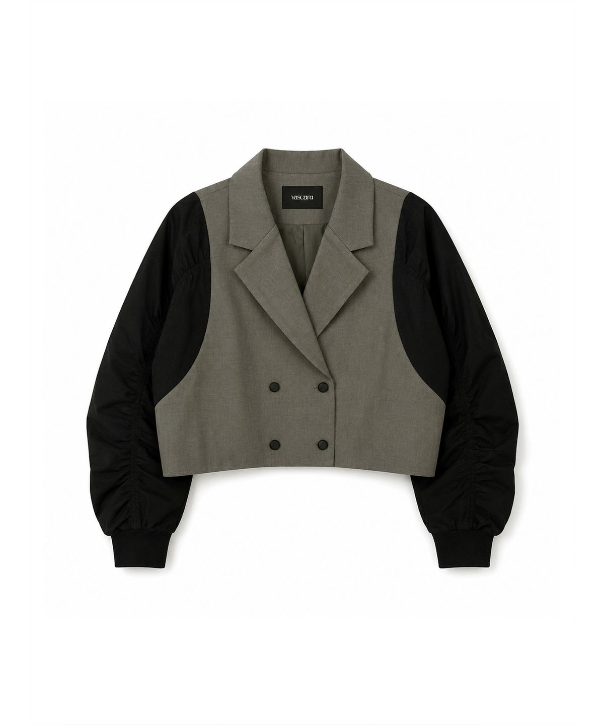 바스카라(VASCARA) Shirring Sleeve Double-Breasted Short Jacket (2colors)