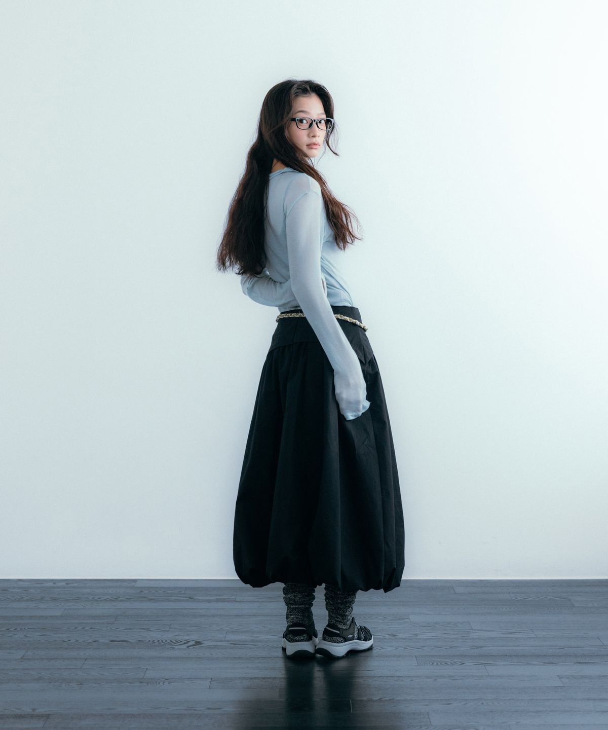이요우아(IYOWUAH) Bloom Layered Skirt, Black