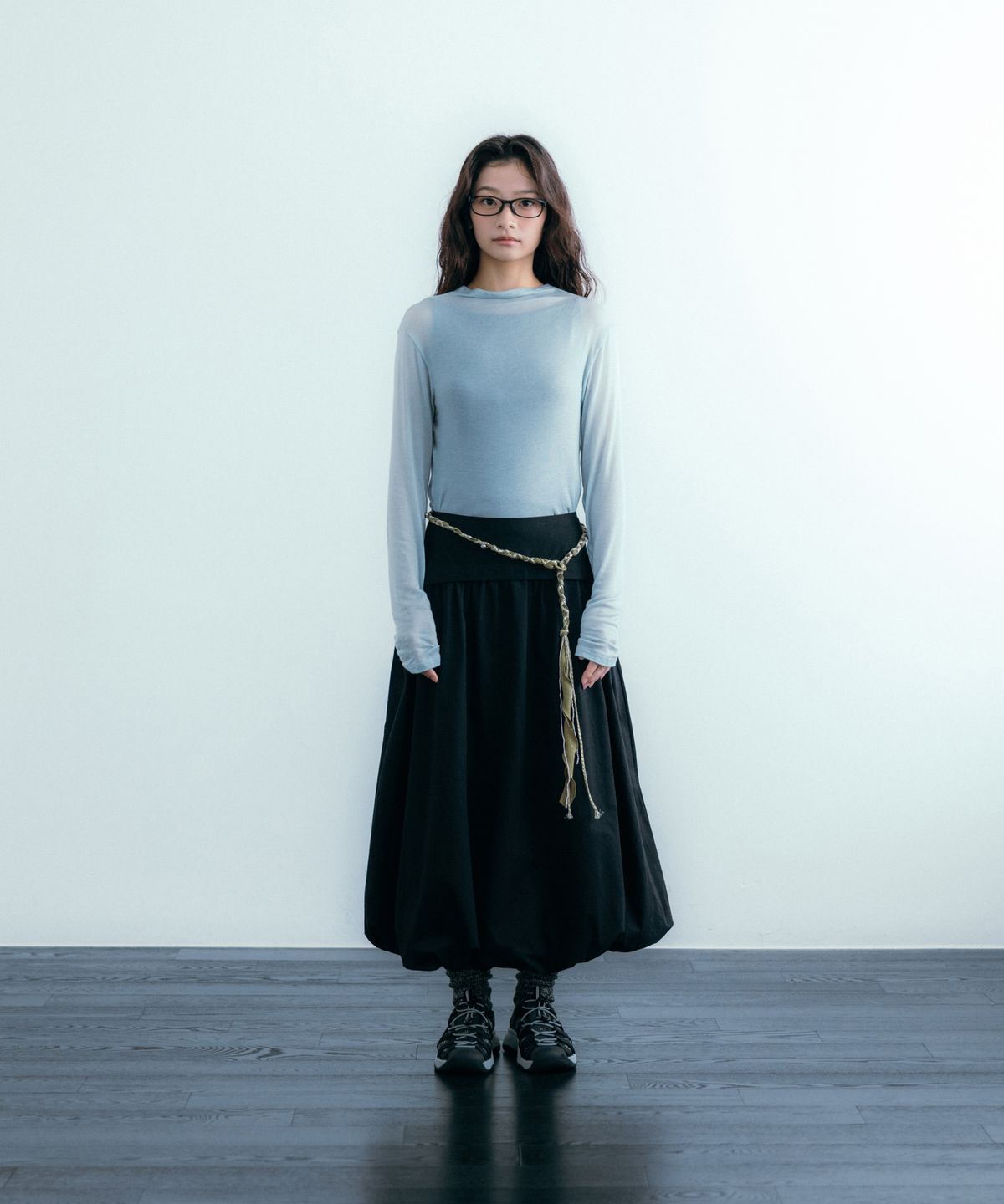 이요우아(IYOWUAH) Bloom Layered Skirt, Black