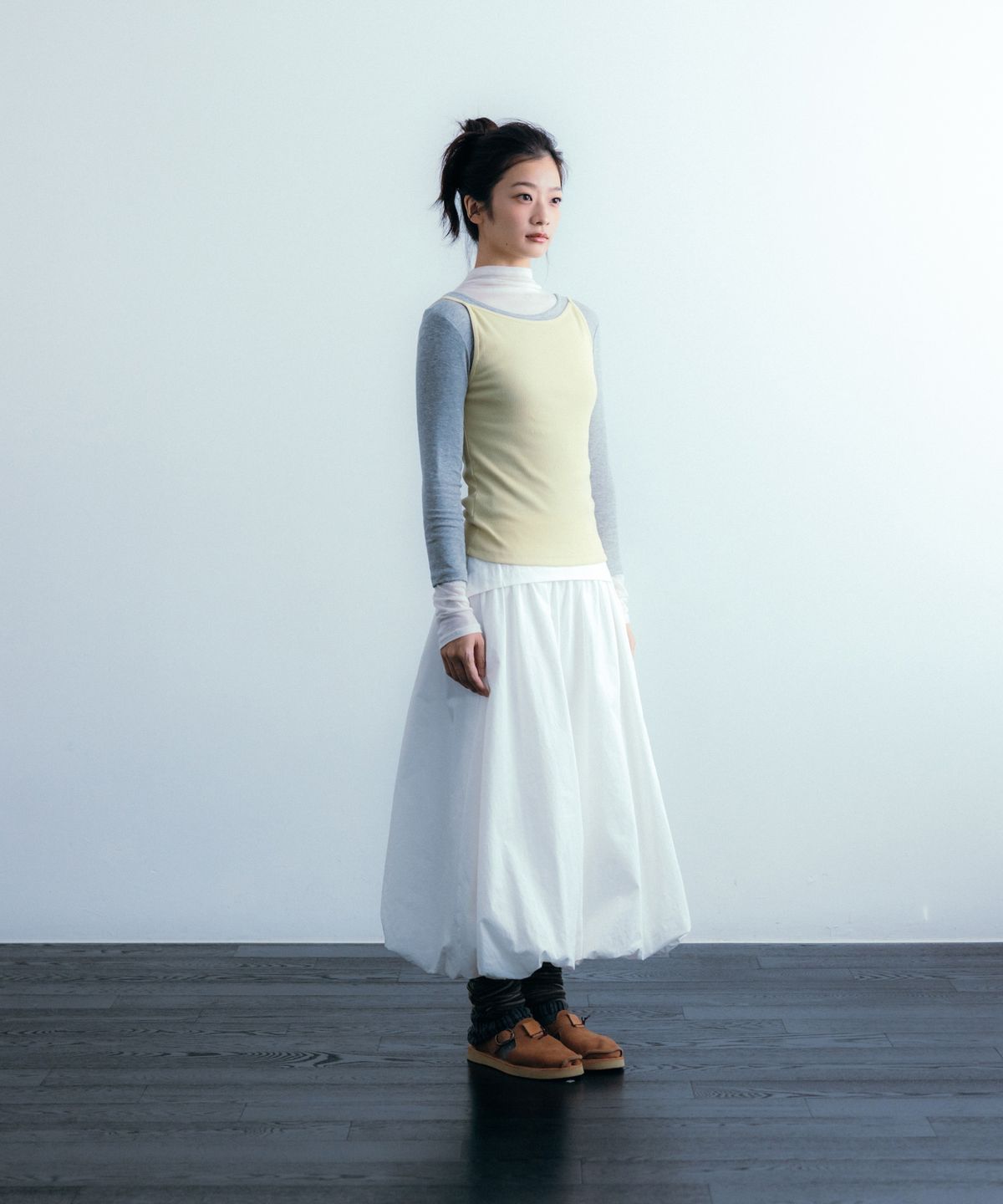 이요우아(IYOWUAH) Bloom Layered Skirt, White