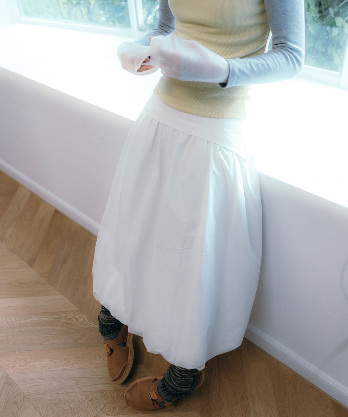 이요우아(IYOWUAH) Bloom Layered Skirt, White