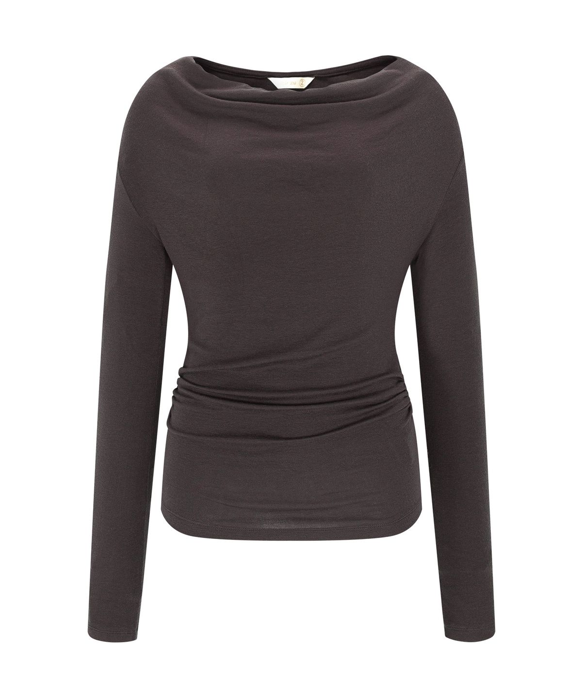 루시르주(LUCIR ZU) Cowl Neck Convertible-Sleeve Top (Brown)