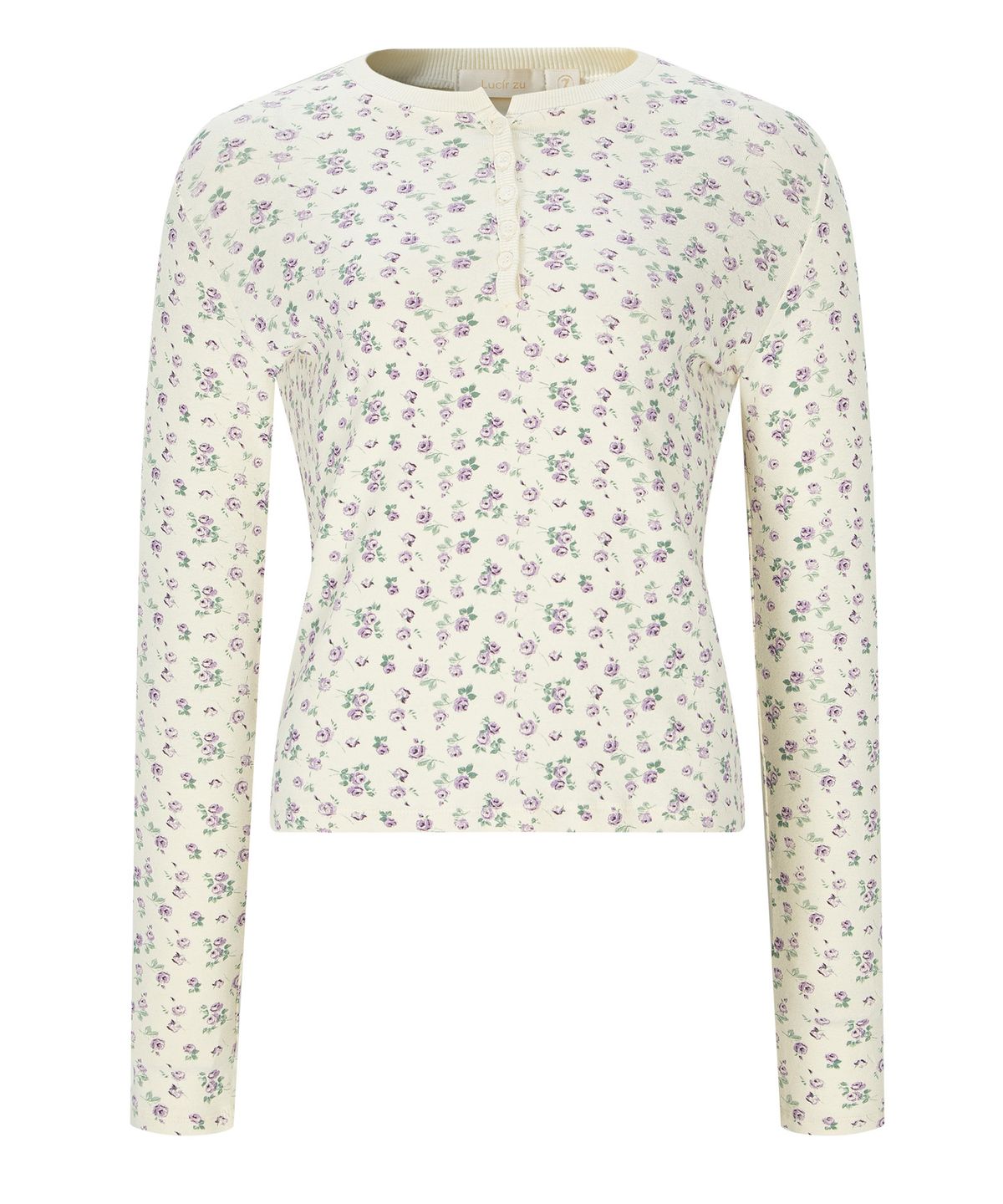 루시르주(LUCIR ZU) Tiny Floral Henley Top (Cream)