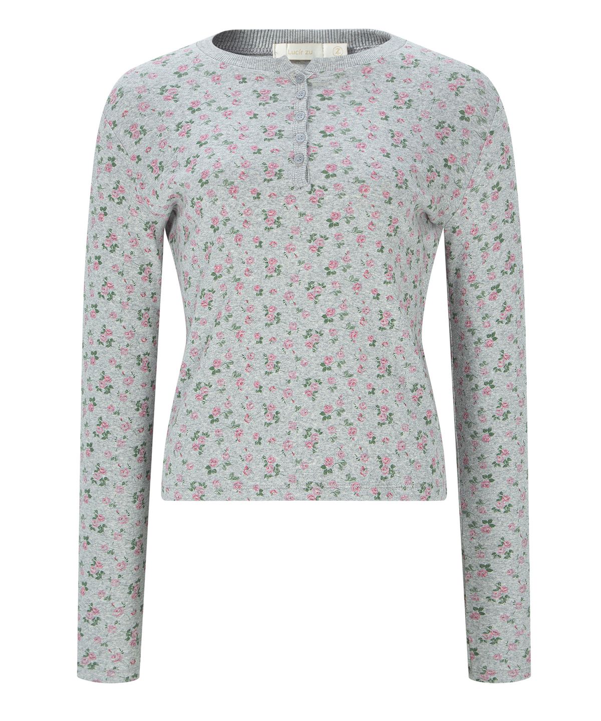 루시르주(LUCIR ZU) Tiny Floral Henley Top (Melange)