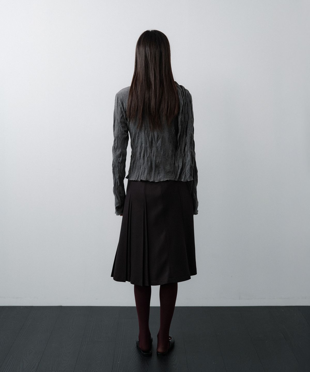 루시르주(LUCIR ZU) Pleated Cardigan Scarf Set (Charcoal)