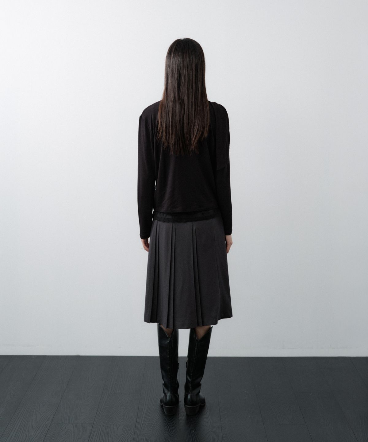 루시르주(LUCIR ZU) Scarf Wrap Button Cardigan (Black)