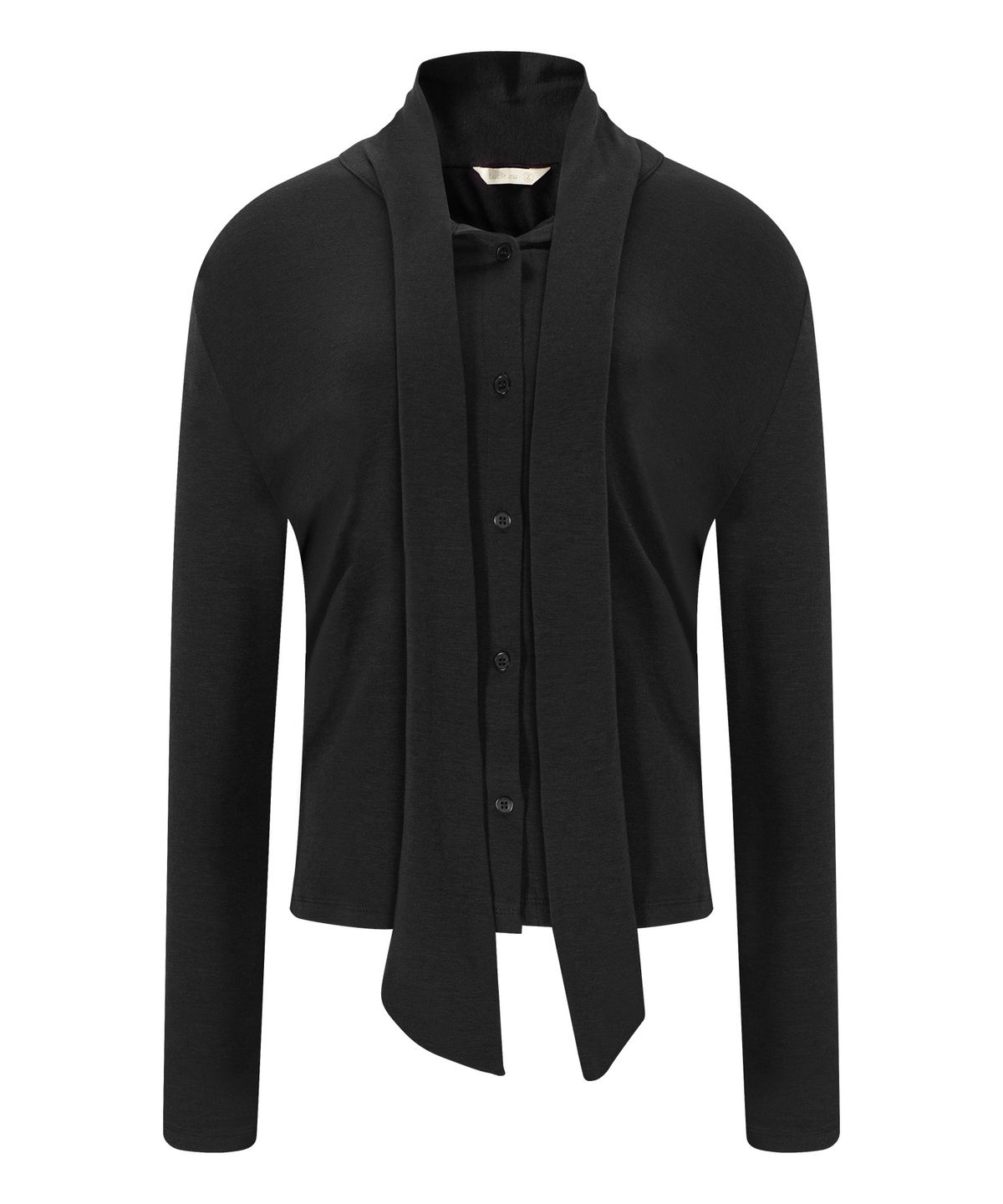 루시르주(LUCIR ZU) Scarf Wrap Button Cardigan (Black)