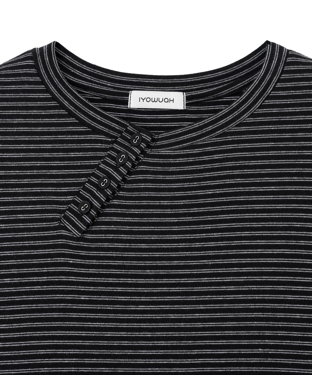 이요우아(IYOWUAH) Diagonal Button Striped Long Sleeve, Black