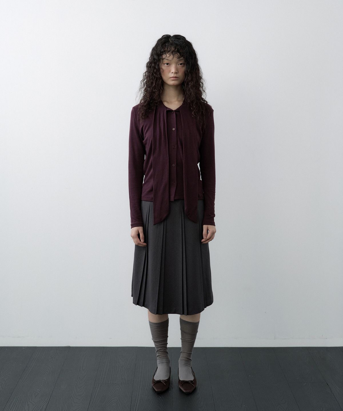 루시르주(LUCIR ZU) Scarf Wrap Button Cardigan (Purple)