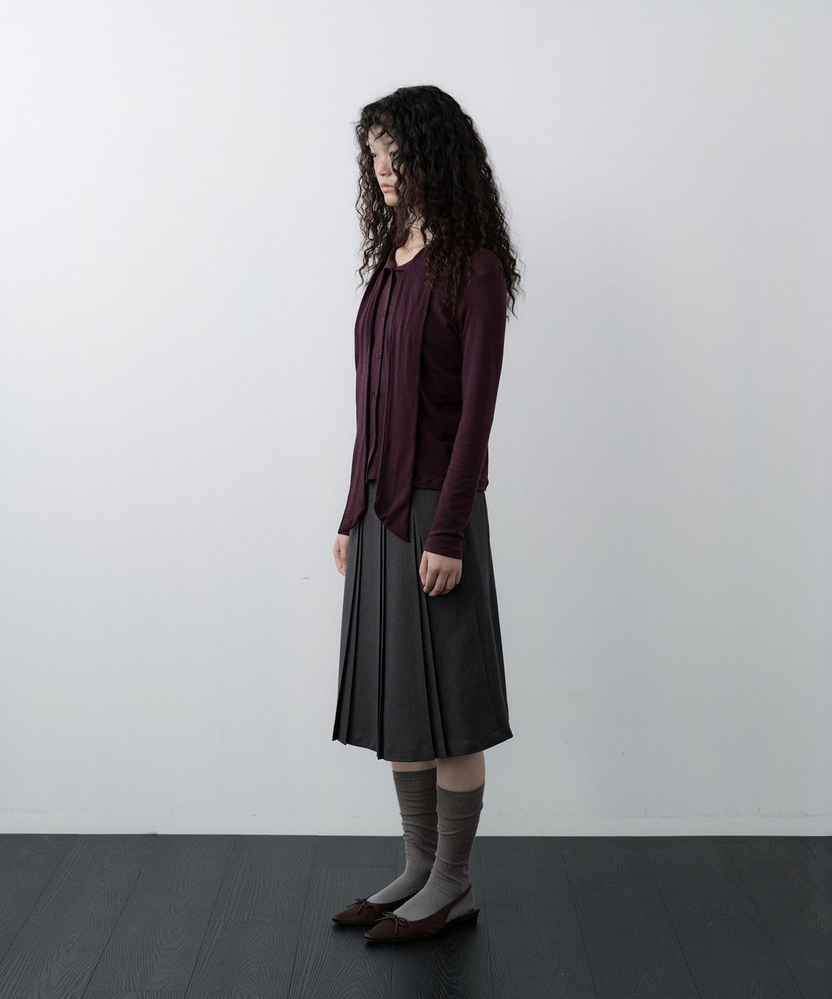 루시르주(LUCIR ZU) Scarf Wrap Button Cardigan (Purple)