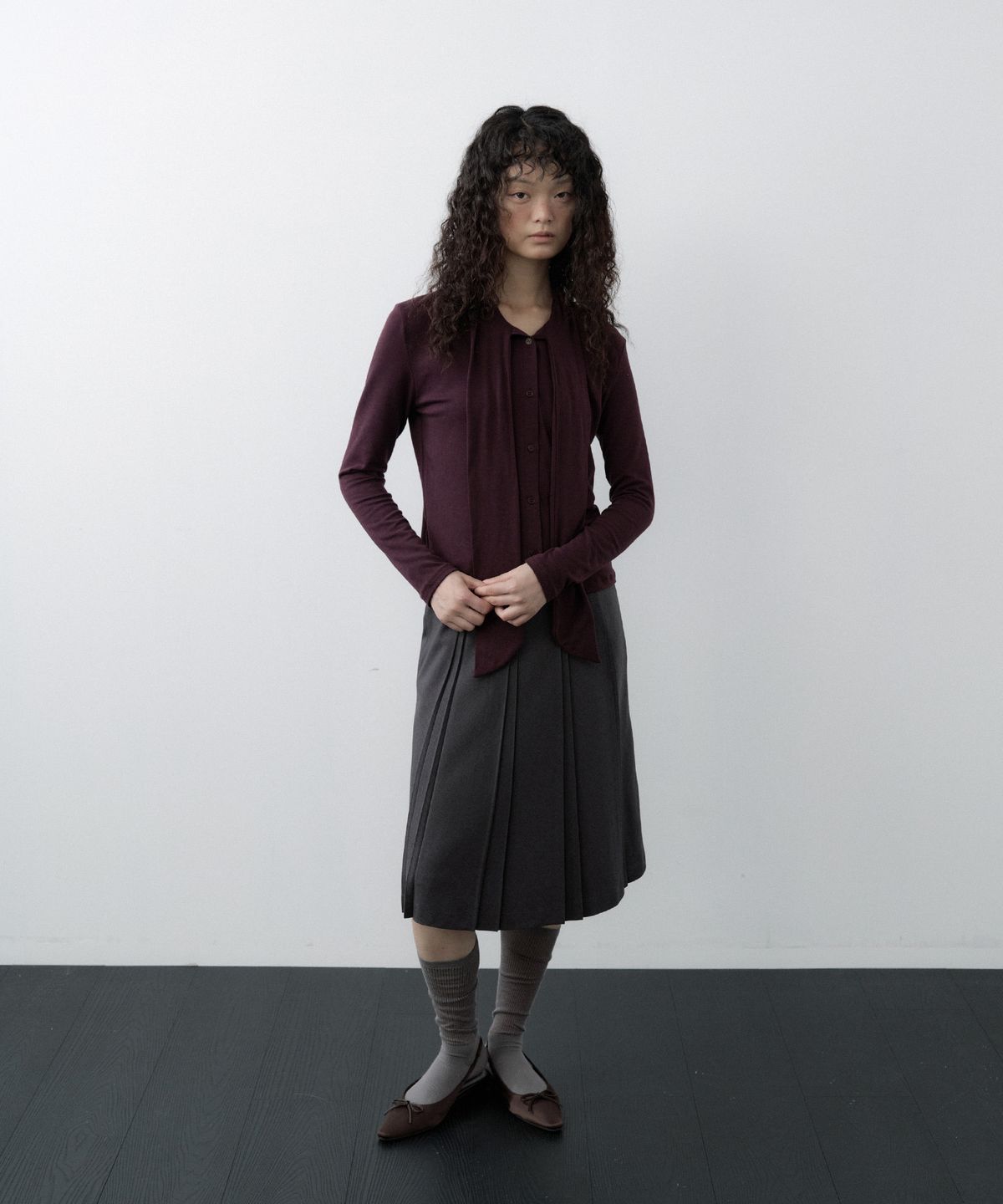 루시르주(LUCIR ZU) Scarf Wrap Button Cardigan (Purple)