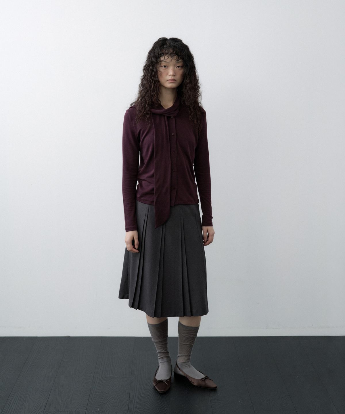 루시르주(LUCIR ZU) Scarf Wrap Button Cardigan (Purple)