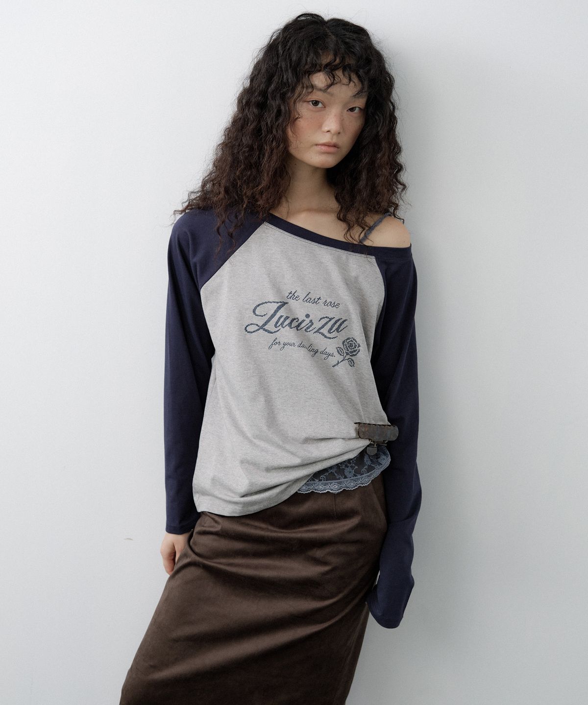 루시르주(LUCIR ZU) 20s Cotton Rose Raglan Tee (Indigo)