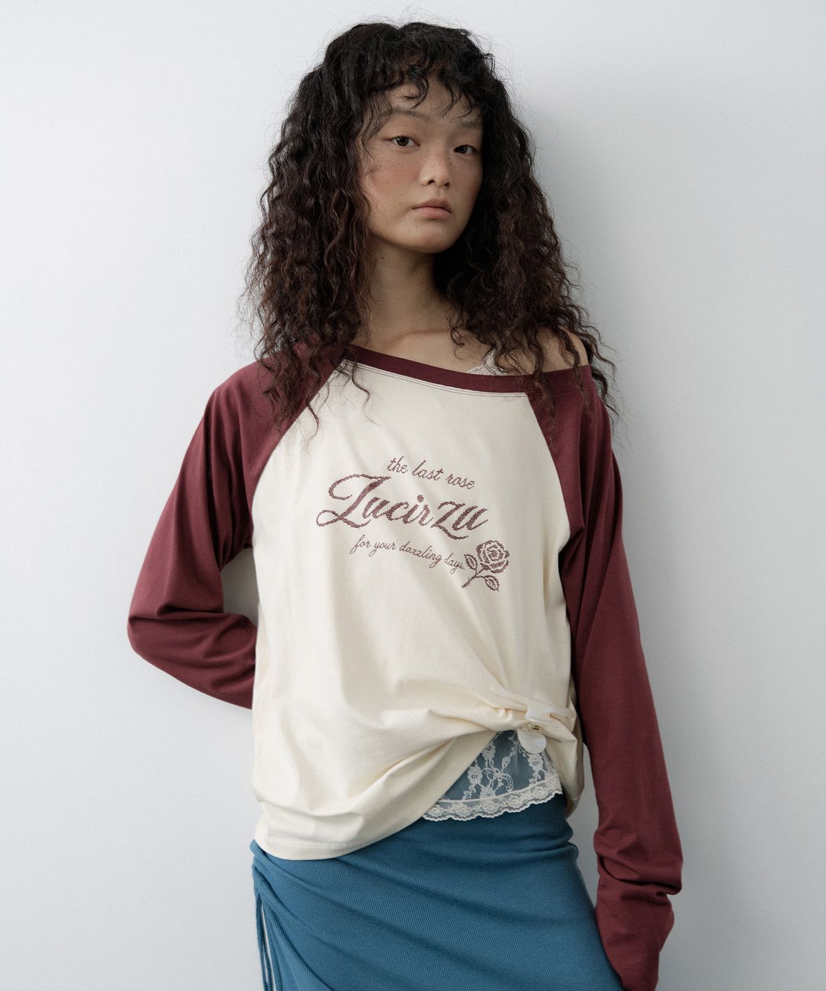 루시르주(LUCIR ZU) 20s Cotton Rose Raglan Tee (Burgundy)