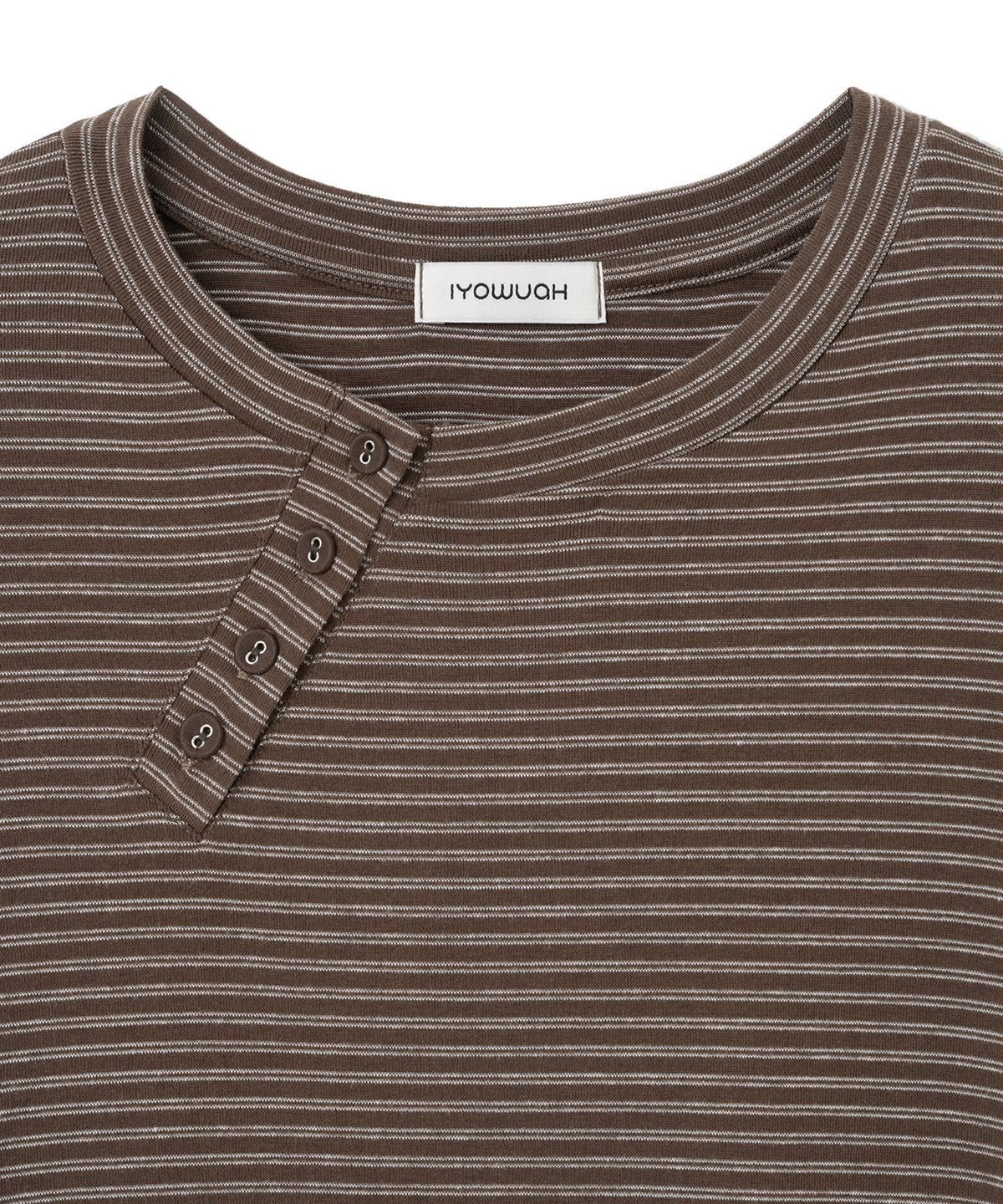 이요우아(IYOWUAH) Diagonal Button Striped Long Sleeve, Brown