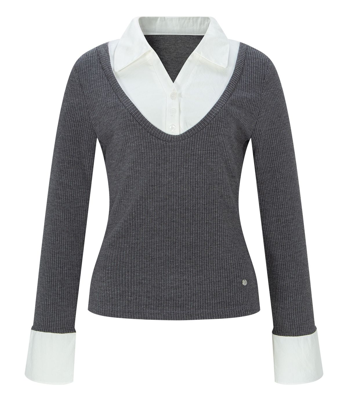 루시르주(LUCIR ZU) V-Neck Shirt Layered Top (Charcoal)
