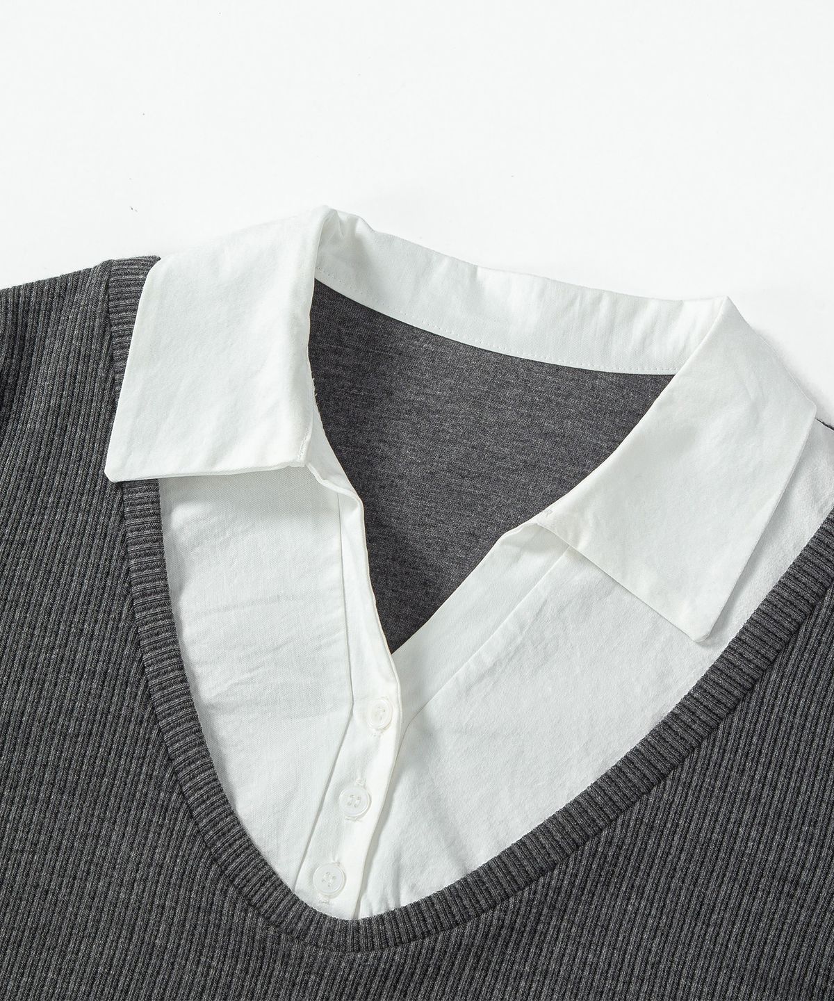 루시르주(LUCIR ZU) V-Neck Shirt Layered Top (Charcoal)