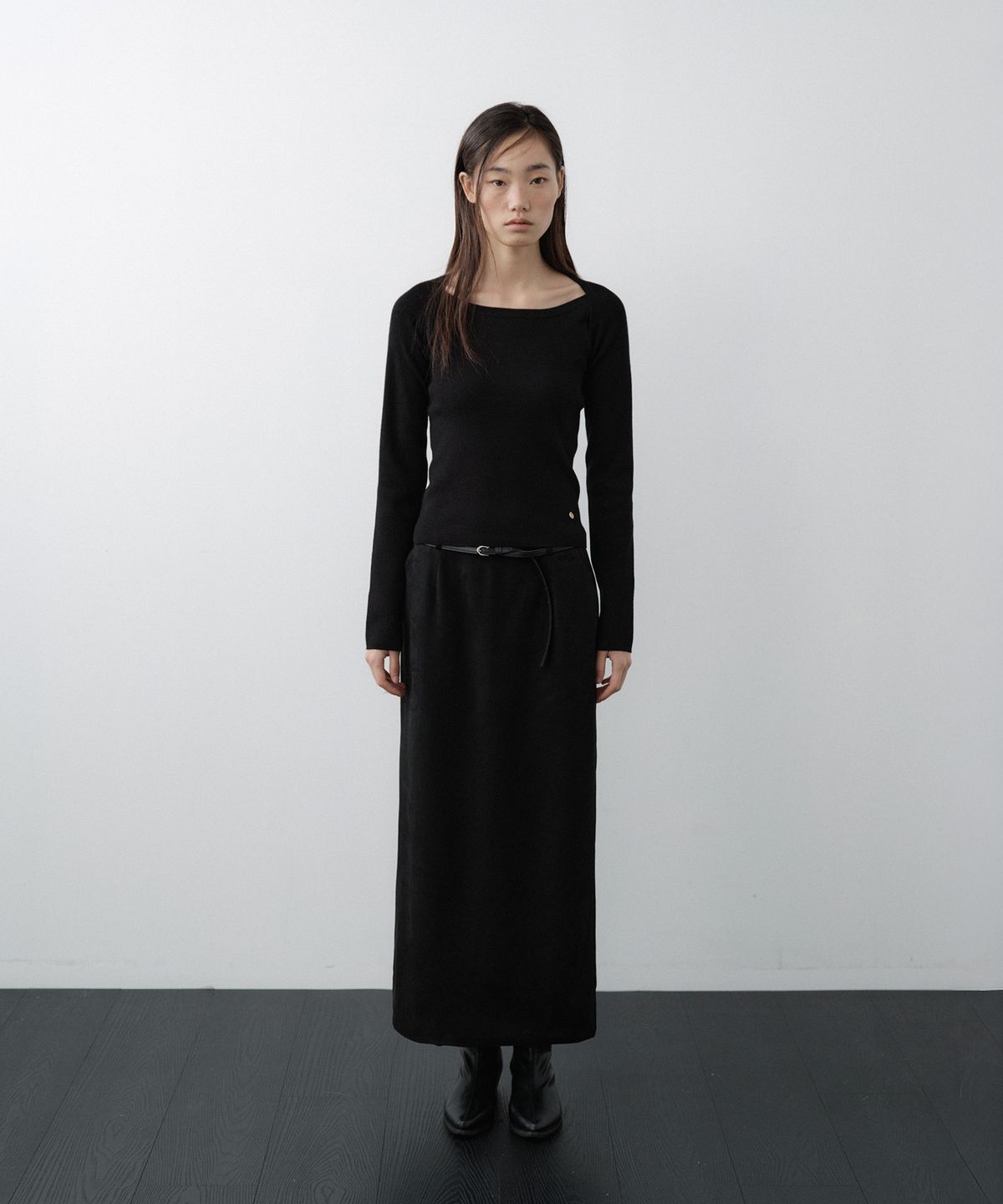 루시르주(LUCIR ZU) Wool Boatneck Bolero Knit Top (Black)