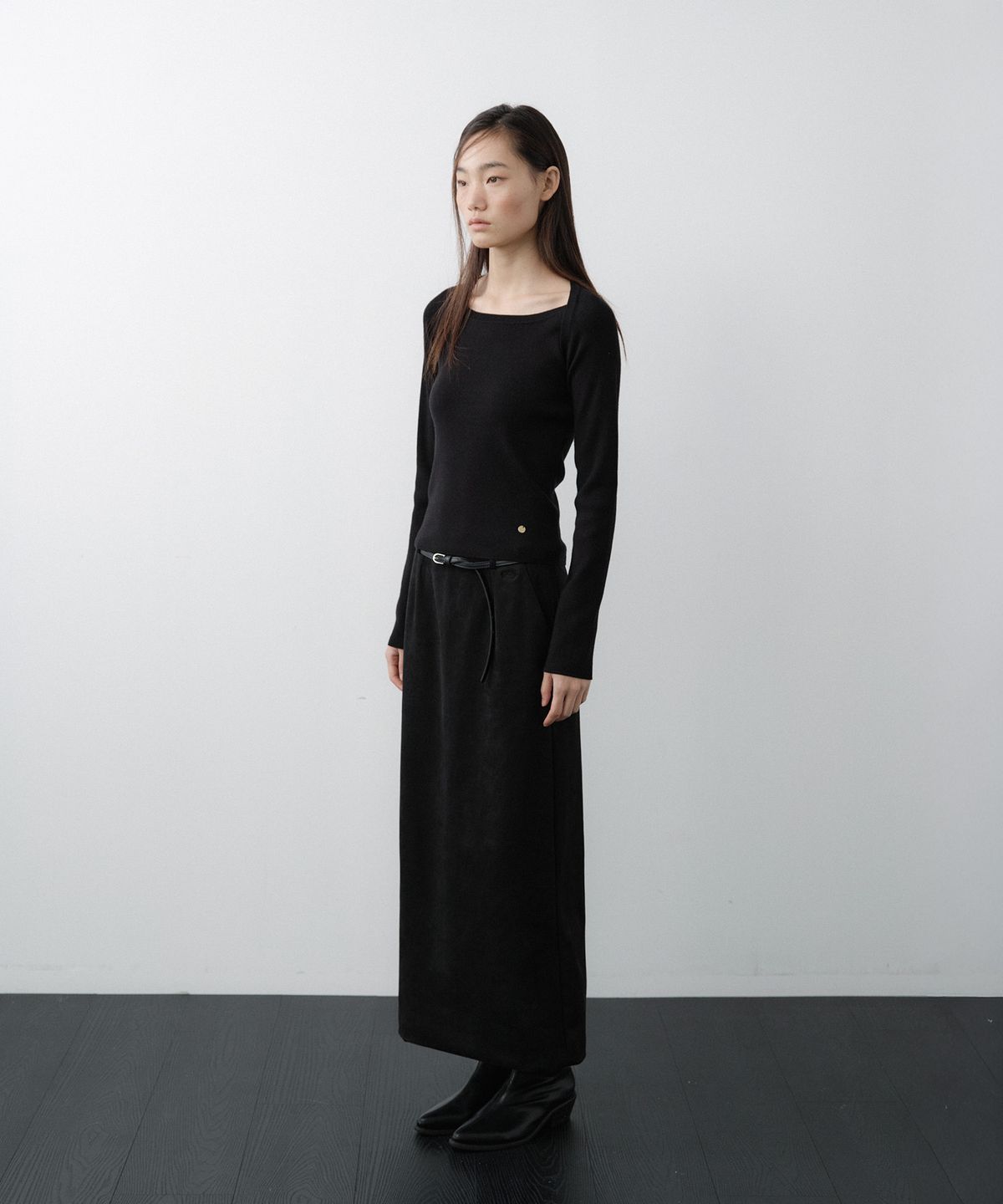 루시르주(LUCIR ZU) Wool Boatneck Bolero Knit Top (Black)