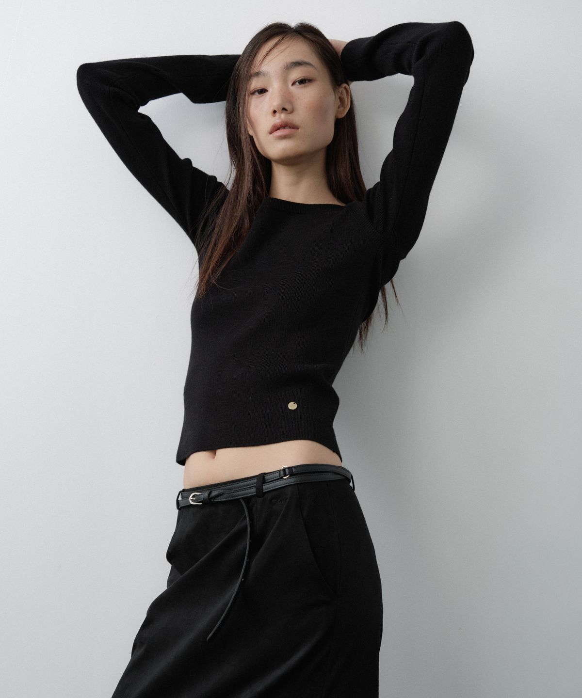 루시르주(LUCIR ZU) Wool Boatneck Bolero Knit Top (Black)