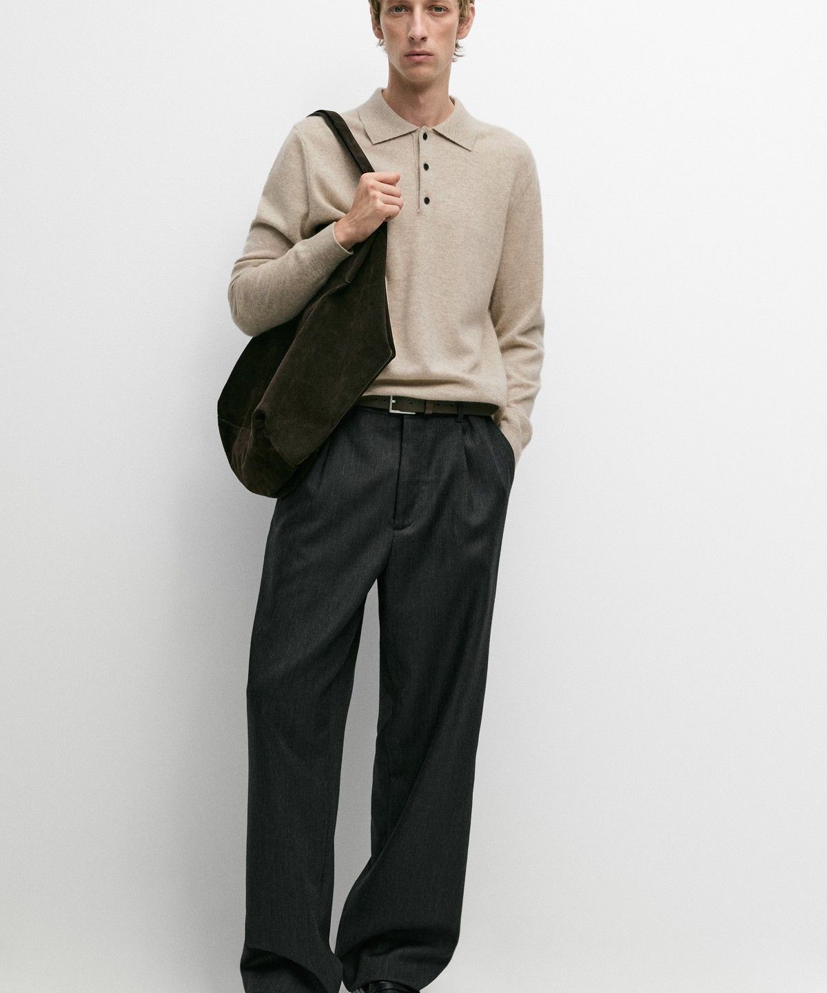 마시모두띠(MASSIMO DUTTI) 릴랙스 핏 울 멜란지 디테일 팬츠