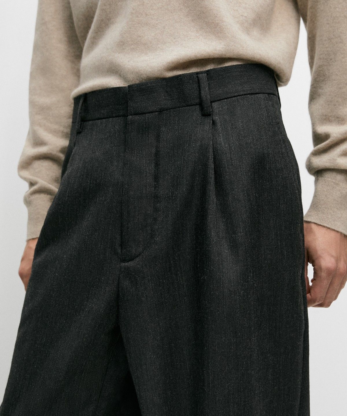 마시모두띠(MASSIMO DUTTI) 릴랙스 핏 울 멜란지 디테일 팬츠