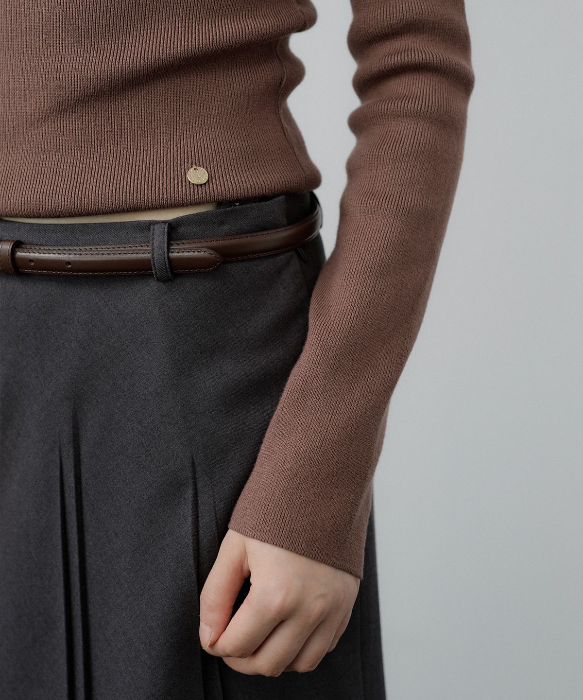 루시르주(LUCIR ZU) Wool Boatneck Bolero Knit Top (Brown)